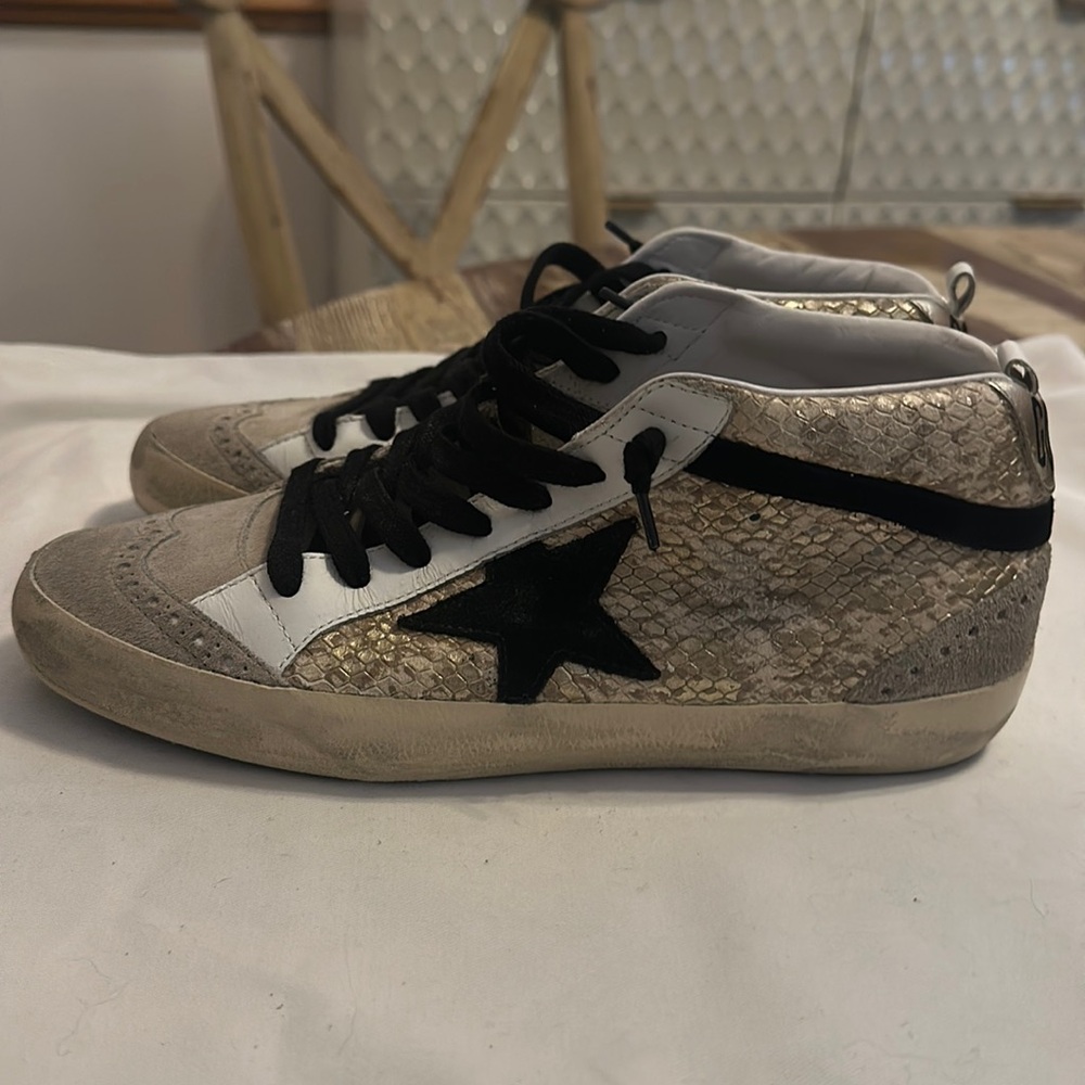 Golden Goose Midstar, distressed snake print leather, size 38 or US 8